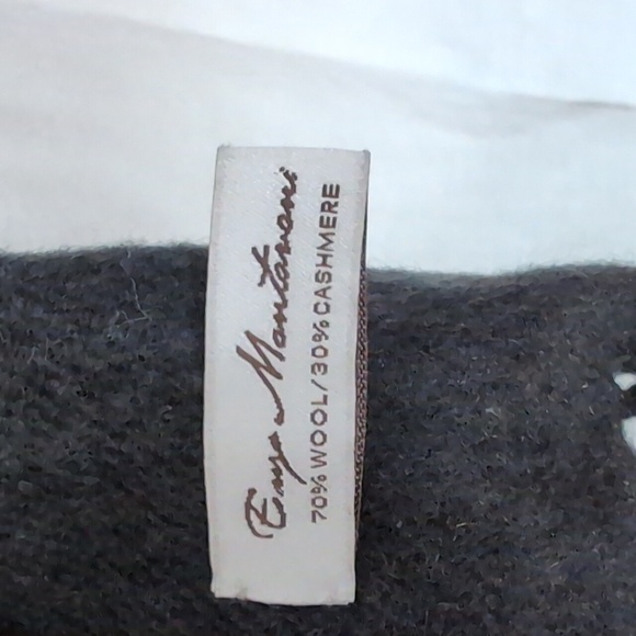 Enzo Mantovani Wool Cashmere Blend Black Grey Plaid Fringe Scarf - Picture 2 of 3